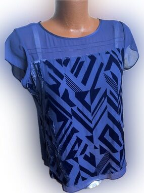 White House Black Market NWT CALLA burnout tee blue depths velvet cap sleeve 12
